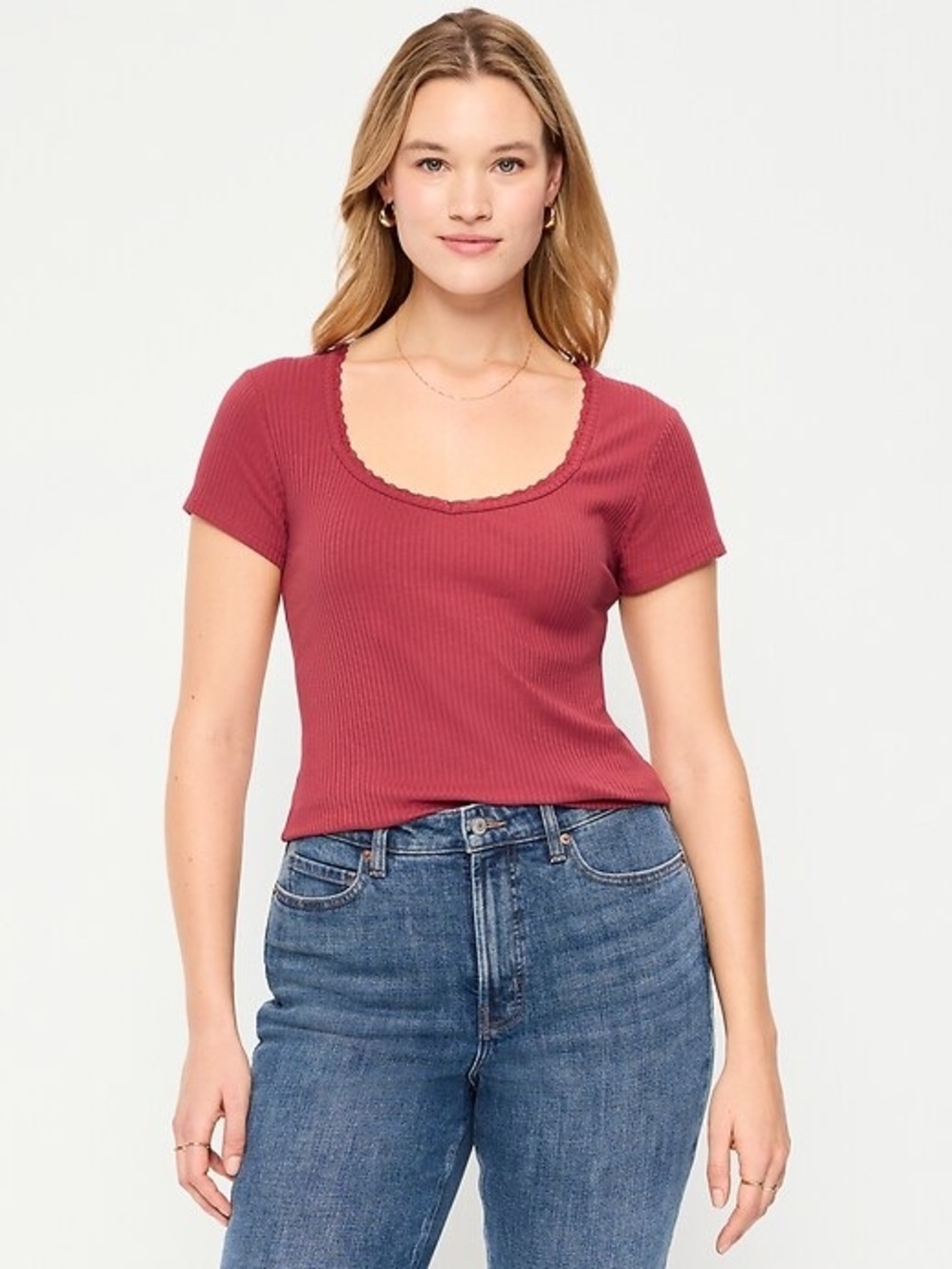 Old Navy Ribbed Scoop Tee in Rosewood